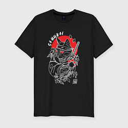 Футболка slim-fit Черный кот самурай, цвет: черный