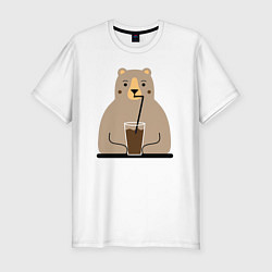 Футболка slim-fit Мишка пьёт напиток, цвет: белый