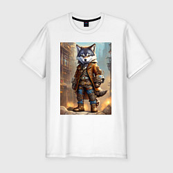Футболка slim-fit Прикольный волчонок - стимпанк, цвет: белый