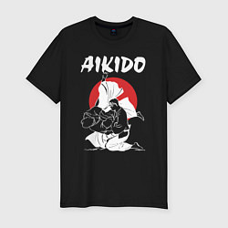 Футболка slim-fit Айкидо - боевое искусство, цвет: черный