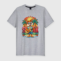 Футболка slim-fit Лисица с гитарой жаркое лето, цвет: меланж