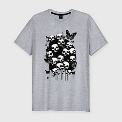 Футболка slim-fit Черепа и бабочки - нейросеть, цвет: меланж