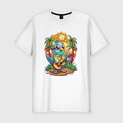 Футболка slim-fit Попугай играет на гитаре жарким летом, цвет: белый