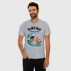 Футболка slim-fit Shark and surfer - never alone, цвет: меланж — фото 2