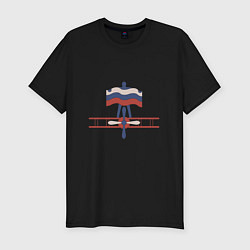 Футболка slim-fit Ретро самолет кукурузник и флаг подарок пилоту ден, цвет: черный