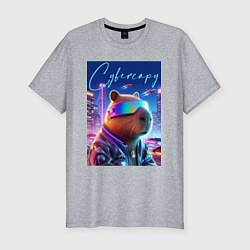 Футболка slim-fit Cyber capybara - neon metropolis, цвет: меланж