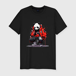 Футболка slim-fit Модная панда в красной куртке, цвет: черный