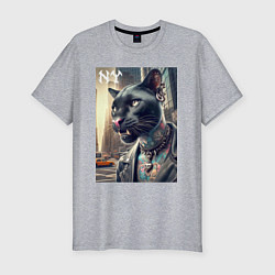 Футболка slim-fit Cool dude panther from New York - ai art, цвет: меланж