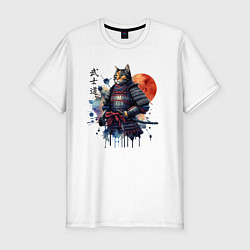 Футболка slim-fit Cat samurai - bushido ai art, цвет: белый