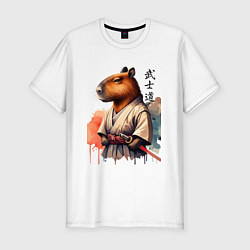 Мужская slim-футболка Capybara samurai - ai art fantasy