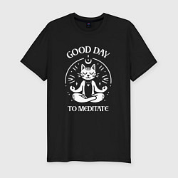 Мужская slim-футболка Забавный кот медитирует хороший день для медитации