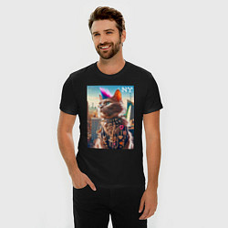 Футболка slim-fit Funny cat punk from New York - ai art, цвет: черный — фото 2