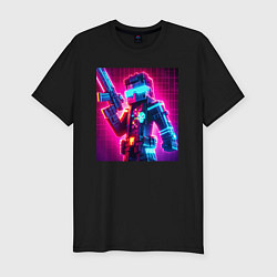 Футболка slim-fit Minecraft and cyberpunk collaboration - neon glow, цвет: черный