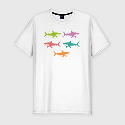 Мужская slim-футболка Акулы в стиле поп-арт