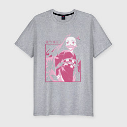 Мужская slim-футболка Клинок рассекающий демонов милая Незуко в розовом