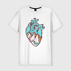 Мужская slim-футболка Сердце и горы