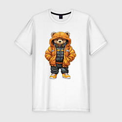 Мужская slim-футболка Медведь в тёплой куртке
