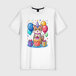 Мужская slim-футболка День рождения кота