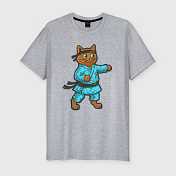 Футболка slim-fit Кот каратист, цвет: меланж