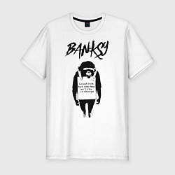 Футболка slim-fit Обезьяна граффити уличное искусство Banksy, цвет: белый