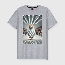 Футболка slim-fit Крутой рыжий кот на модном показе животных, цвет: меланж