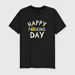 Футболка slim-fit Happy f**king day - надпись и смайл, цвет: черный