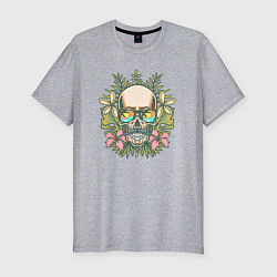 Футболка slim-fit Черепок и цветочки, цвет: меланж