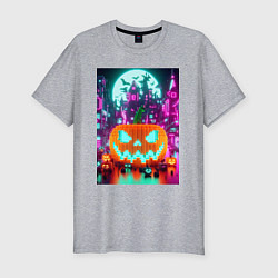 Футболка slim-fit Halloween and Minecraft - pumpkin, цвет: меланж