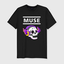 Футболка slim-fit Muse - неоновый череп, цвет: черный