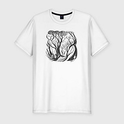 Футболка slim-fit Природа и деревья в стиле модерн, цвет: белый