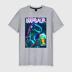 Футболка slim-fit Neon cyber beersaur - neon glow fantasy, цвет: меланж