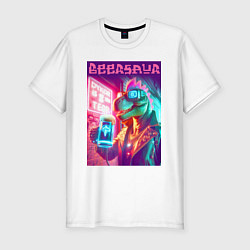 Футболка slim-fit Cool dude Dino with a mug of beer - ai art, цвет: белый