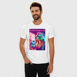 Футболка slim-fit Cool dude Dino with a mug of beer - ai art, цвет: белый — фото 2