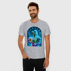 Футболка slim-fit Neon beersaur - ai art fantasy, цвет: меланж — фото 2