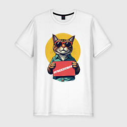 Футболка slim-fit Сat with a poster, цвет: белый