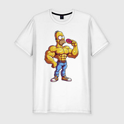 Футболка slim-fit Гомер культурист, цвет: белый