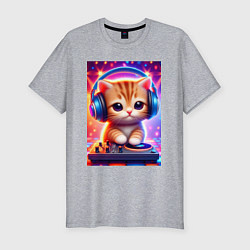 Футболка slim-fit Cutie kitten DJ - neon glow, цвет: меланж