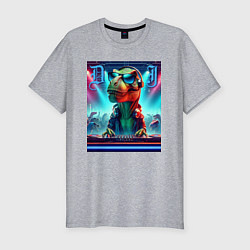 Футболка slim-fit Cool tyrannosaur DJ - ai art, цвет: меланж