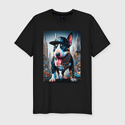 Футболка slim-fit Funny bull terrier in New York - ai art, цвет: черный