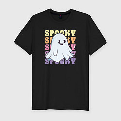 Футболка slim-fit Cute little spooky ghost, цвет: черный