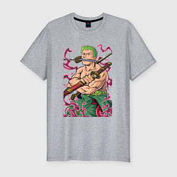 Футболка slim-fit Ван-пис Зоро пират, цвет: меланж