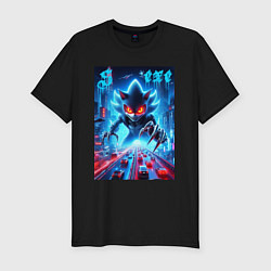 Футболка slim-fit Hedgehog in neon metropolis - ai art, цвет: черный