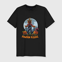 Футболка slim-fit Хэллоуин чучело pumpkin please, цвет: черный