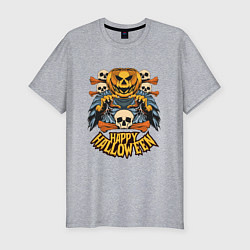 Футболка slim-fit Тыква happy halloween, цвет: меланж