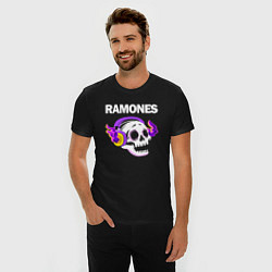 Футболка slim-fit Ramones - неоновый череп, цвет: черный — фото 2