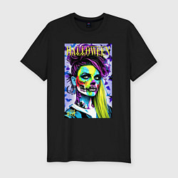 Футболка slim-fit Halloween zombie - magazin cover, цвет: черный