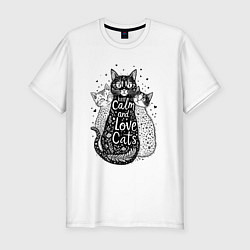 Футболка slim-fit Keep calm and love cats, цвет: белый