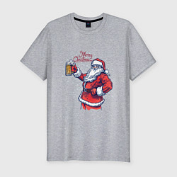Футболка slim-fit Merry Christmas Santa beer, цвет: меланж
