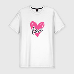 Футболка slim-fit Рисованное розовое сердце - love, цвет: белый