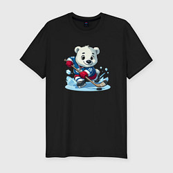 Футболка slim-fit Полярный медвежонок хоккейный форвард, цвет: черный